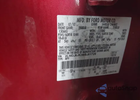 2011 Lincoln Mkx из США, поврежденный, VIN 2LMDJ6JK3BBJ01729